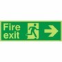 Glow in the dark fire exit sign with right arrow and running man symbol