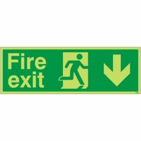 Fire exit down glow in the dark emergency exit sign with running man and arrow