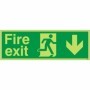 Fire exit down glow in the dark emergency exit sign with running man and arrow