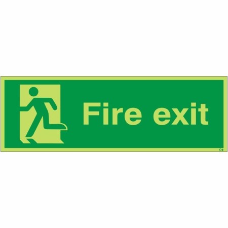 Extra large fire exit running man left glow in the dark safety sign