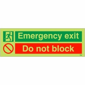 Glow in the dark emergency exit do not block sign with prohibition symbol
