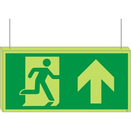 Double sided glow in the dark fire exit arrow up sign