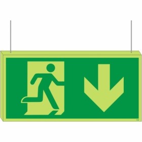 Double sided glow in the dark fire exit arrow down sign