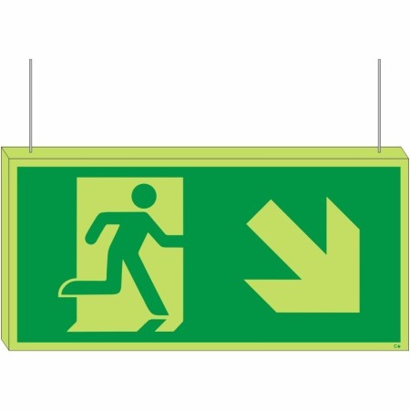 Double Sided Glow in the Dark Fire Exit Arrow Down Right Sign