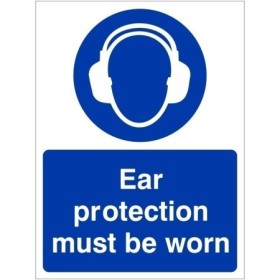 Ear protection must be worn mandatory PPE safety sign