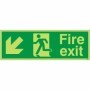  Photoluminescent fire escape sign with running figure and down left arrow