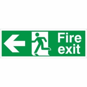 Extra large fire exit arrow left safety sign with running man symbol