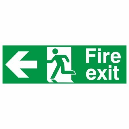 Extra large fire exit arrow left sign with running man symbol