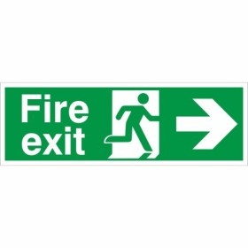 Extra large fire exit arrow right safety sign with running man symbol