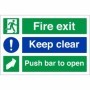 Fire exit keep clear push bar to open safety sign