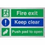  Fire exit safety sign on brushed aluminium with push pad symbol