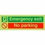  Photoluminescent emergency exit no parking sign with prohibition symbol.