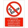No smoking it is against the law to smoke in these premises except in designated rooms sign