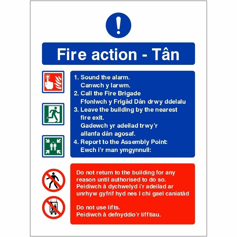Action Number Sign English / Welsh Fire Action Sign | Safety Signs UK