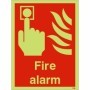 Glow in the dark fire alarm safety sign with photoluminescent emergency symbol