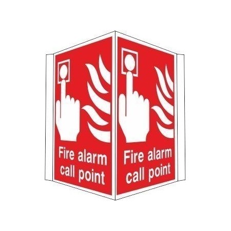 Projecting fire alarm call point sign with double-sided fire alarm symbol