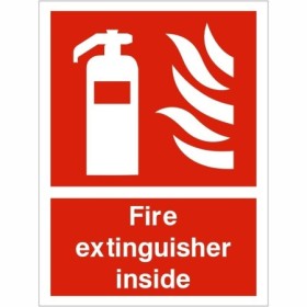 Fire Extinguisher Inside safety sign with extinguisher symbol and red background