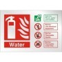  Brushed aluminium water fire extinguisher ID safety sign with fire class usage guidance