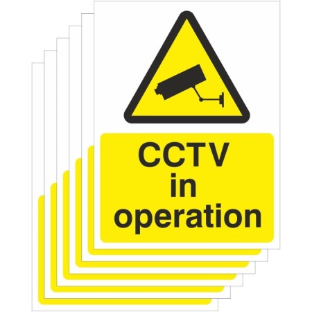 6-pack CCTV in operation warning signs with surveillance camera symbol