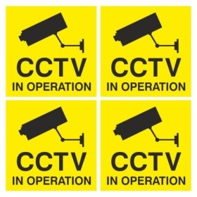 Pack of 4 CCTV in operation warning stickers with surveillance camera symbol