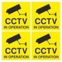 Pack of 4 CCTV in operation warning stickers with surveillance camera symbol