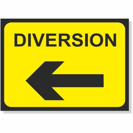 Diversion left reflective road sign with left arrow