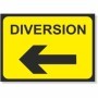 Diversion left reflective road sign with left arrow