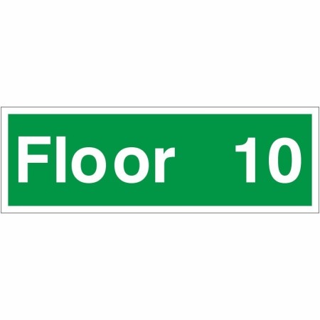 Floor 10 floor level identification safety sign with green background