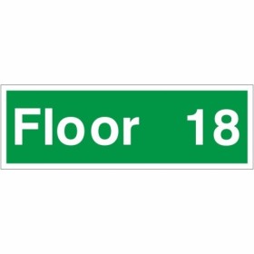 Floor 18 floor level identification safety sign with green background