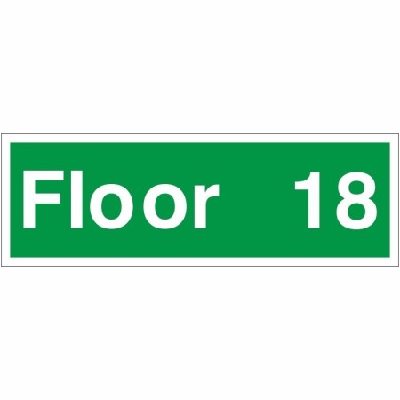 Floor 18 floor level identification safety sign with green background