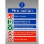 Raise The Alarm fire action safety sign with emergency evacuation instructions