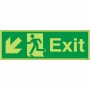Glow in the Dark Exit Arrow Down Left Sign with running man symbol and down left arrow
