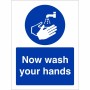 Now Wash Your Hands Sign with blue mandatory hand washing symbol