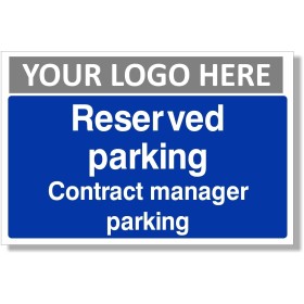Reserved Parking Contract Manager Parking Sign with white text on blue background