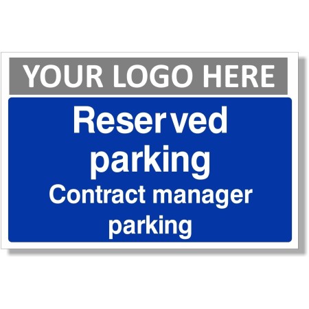 Reserved Parking Contract Manager Parking Sign with white text on blue background