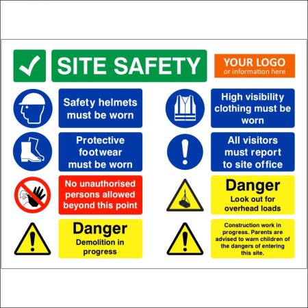 Danger Demolition In Progress Multi Message Safety Board with PPE and demolition hazard warnings
