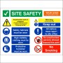 Safety Starts Here Site Safety Multi Message Safety Board with PPE and construction site warnings