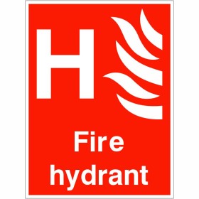 Fire Hydrant Sign with white H symbol and flame graphic