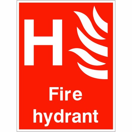 Fire Hydrant Sign with white H symbol and flame graphic