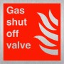 Brushed aluminium Gas shut off valve emergency safety sign
