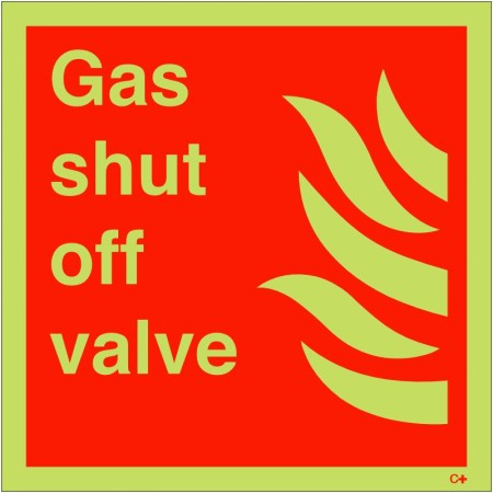 Gas shut off valve glow in the dark safety sign