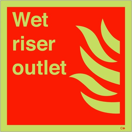 Wet riser outlet glow in the dark safety sign