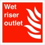 Wet Riser Outlet Sign with white text and flame symbol on red background