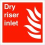 Dry Riser Inlet Sign with white text and flame symbol on red background
