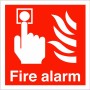 Fire Alarm Square Sign with white call point and flame symbols on red background