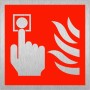 Brushed aluminum Fire alarm safety symbol sign with manual alarm activation symbol