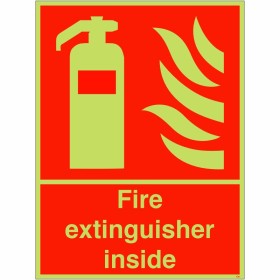 Fire extinguisher inside glow in the dark safety sign