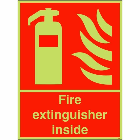 Fire extinguisher inside glow in the dark safety sign