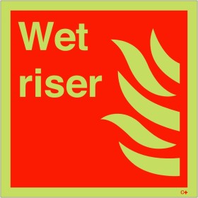 Glow in the dark wet riser safety sign