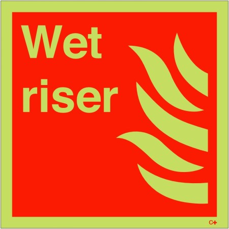 Glow in the dark wet riser safety sign